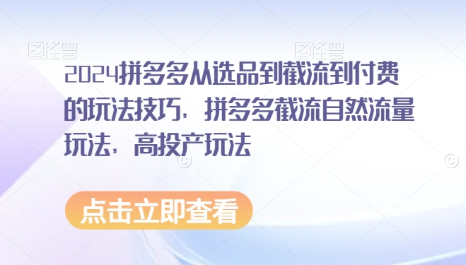 2024拼多多从选品到截流到付费的玩法技巧，拼多多截流自然流量玩法，高投产玩法-沐羽项目网