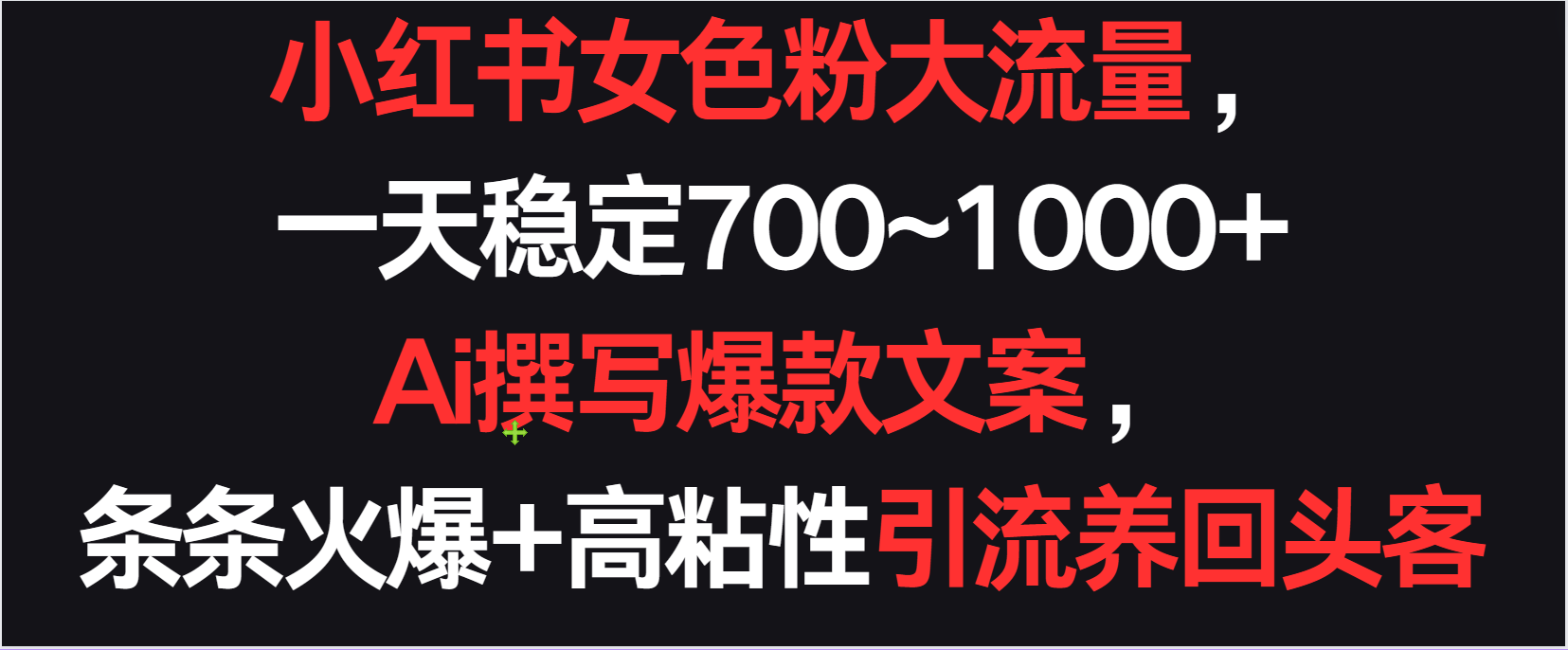 小红书女色粉流量，一天稳定700~1000+  Ai撰写爆款文案条条火爆，高粘性引流养回头客-沐羽项目网