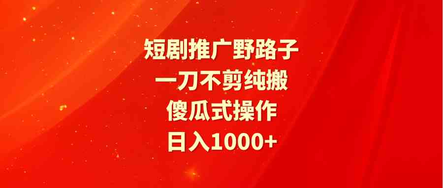 （9586期）短剧推广野路子，一刀不剪纯搬运，傻瓜式操作，日入1000+-沐羽项目网