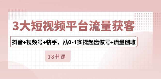 （10778期）3大短视频平台流量获客，抖音+视频号+快手，从0-1实操起盘做号+流量创收-沐羽项目网