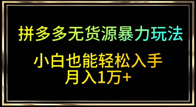 拼多多无货源暴力玩法，全程干货，小白也能轻松入手，月入1万+-沐羽项目网