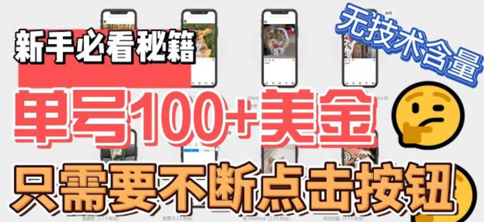 最新无脑只需不断点击按钮，单号100美金暴利项目，可批量操作-沐羽项目网