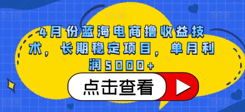 4月份蓝海电商撸收益技术，长期稳定项目，单月利润5000+-沐羽项目网