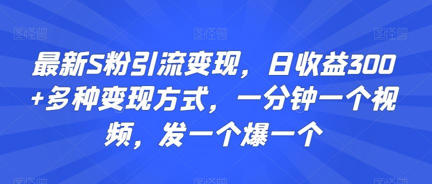 最新S粉引流变现，日收益300+多种变现方式，一分钟一个视频，发一个爆一个【揭秘】-沐羽项目网