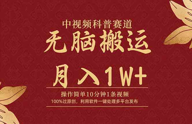 （9846期）中视频科普赛道，10分钟1条视频，条条爆款，100%过原创，无脑搬运月入1W+-沐羽项目网