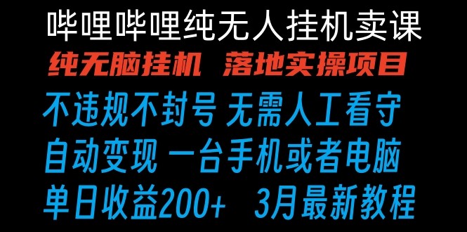 哔哩哔哩纯无脑挂机卖课 单号日收益200+ 手机就能做-沐羽项目网