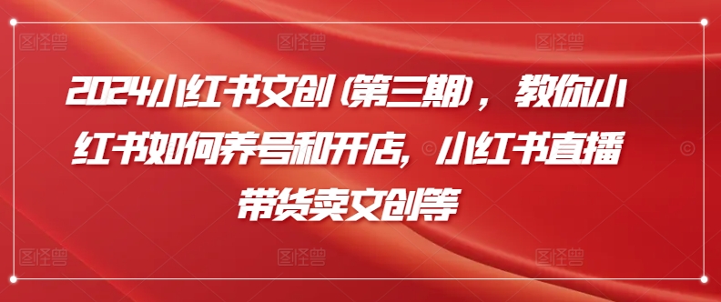 2024小红书文创(第三期)，教你小红书如何养号和开店，小红书直播带货卖文创等-沐羽项目网
