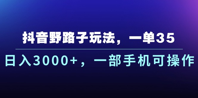 抖音野路子玩法，一单35.日入3000+，一部手机可操作-沐羽项目网