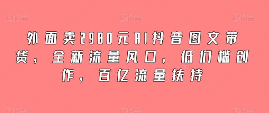 外面卖2980元AI抖音图文带货，全新流量风口，低们槛创作，百亿流量扶持-沐羽项目网