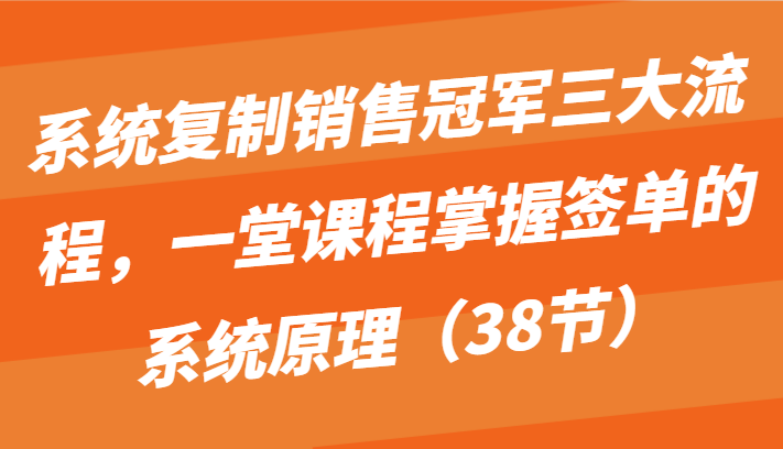系统复制销售冠军三大流程，一堂课程掌握签单的系统原理（38节）-沐羽项目网