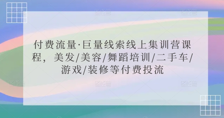 付费流量·巨量线索线上集训营课程，美发/美容/舞蹈培训/二手车/游戏/装修等付费投流-沐羽项目网