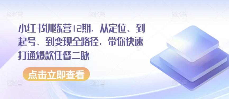 小红书训练营12期，从定位、到起号、到变现全路径，带你快速打通爆款任督二脉-沐羽项目网