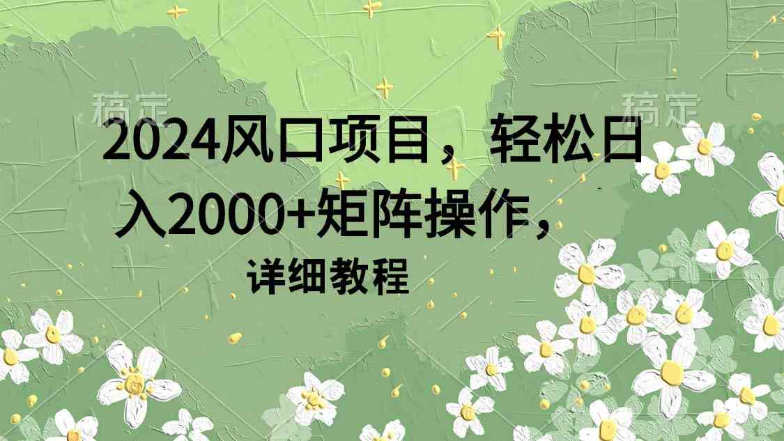 （9652期）2024风口项目，轻松日入2000+矩阵操作，详细教程-沐羽项目网