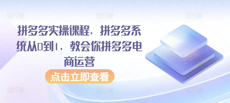 拼多多实操课程，拼多多系统从0到1，教会你拼多多电商运营-沐羽项目网