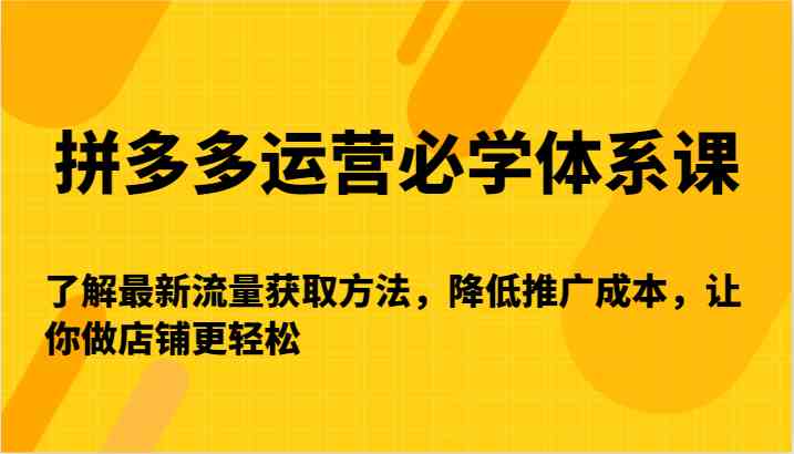 拼多多运营必学体系课-了解最新流量获取方法，降低推广成本，让你做店铺更轻松-沐羽项目网