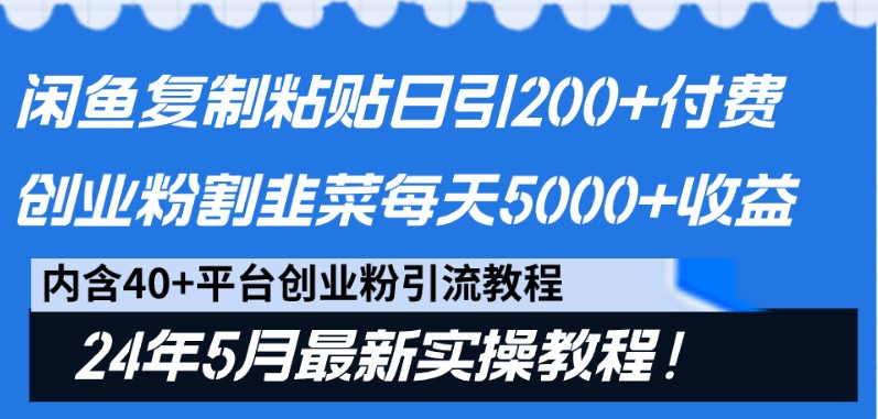 闲鱼复制粘贴日引200+付费创业粉，24年5月最新方法！割韭菜日稳定5000+收益-沐羽项目网