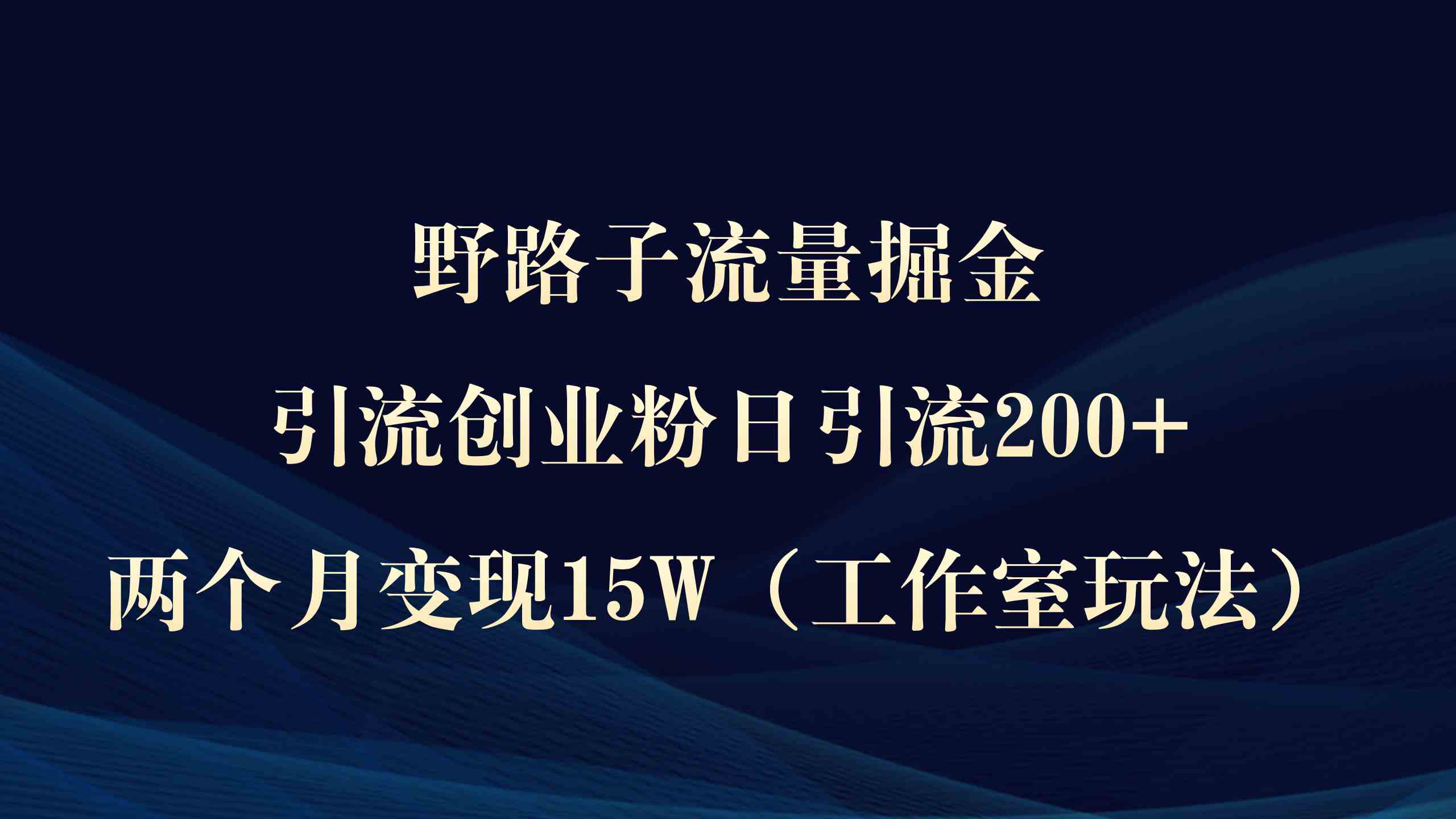 （9513期）野路子流量掘金，引流创业粉日引流200+，两个月变现15W（工作室玩法））-沐羽项目网