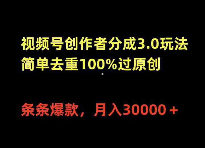 （10002期）视频号创作者分成3.0玩法，简单去重100%过原创，条条爆款，月入30000＋-沐羽项目网