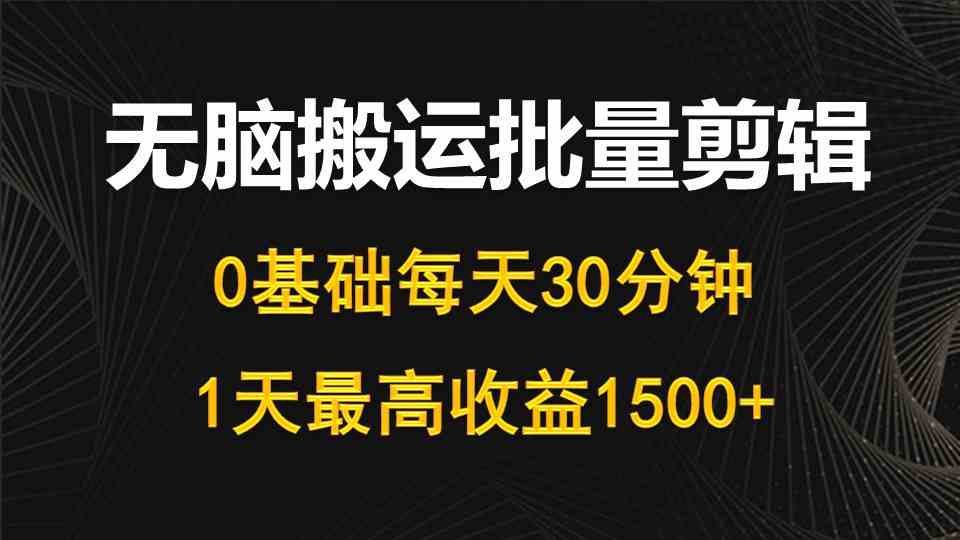 （10008期）每天30分钟，0基础无脑搬运批量剪辑，1天最高收益1500+-沐羽项目网