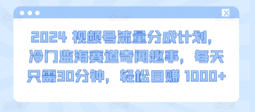2024视频号流量分成计划，冷门监海赛道奇闻趣事，每天只需30分钟，轻松目赚 1000+-沐羽项目网