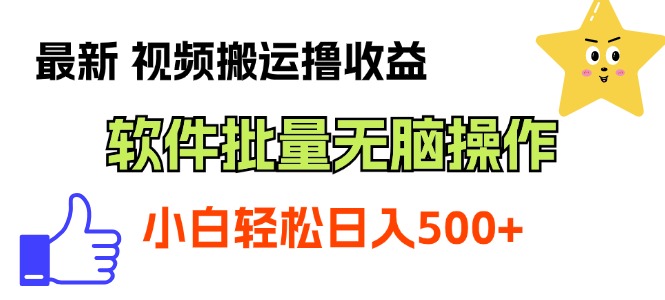 最新视频搬运撸收益，软件无脑批量操作，新手小白轻松上手-沐羽项目网