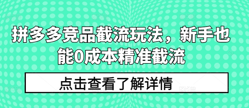 拼多多竞品截流玩法，新手也能0成本精准截流-沐羽项目网