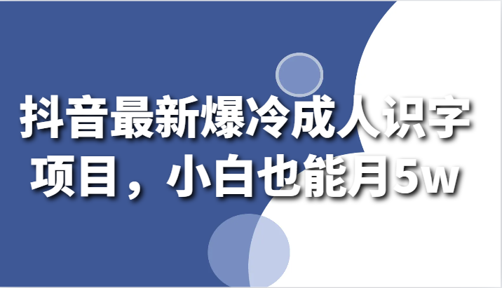 抖音最新爆冷成人识字项目，小白也能月5w-沐羽项目网
