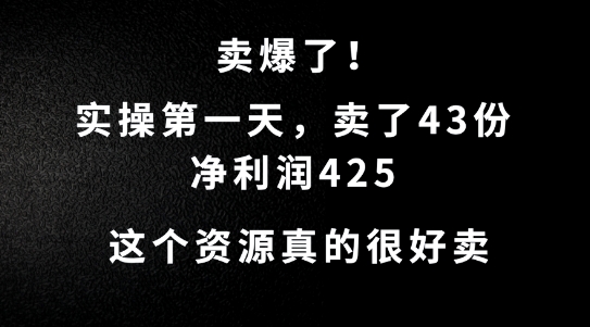 这个资源，需求很大，实操第一天卖了43份，净利润425【揭秘】-沐羽项目网