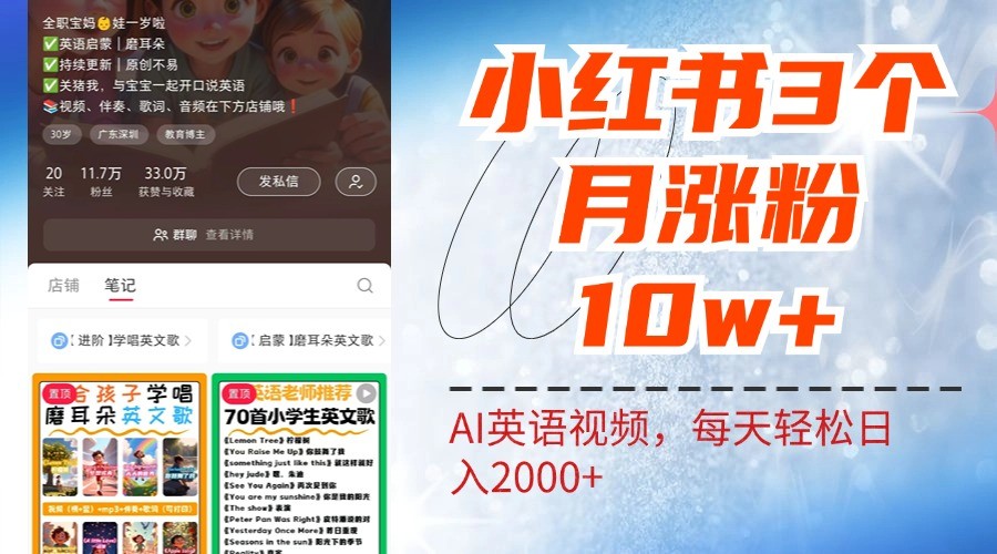 小红书三个月涨粉10W，AI英语视频0成本制作，每天轻松日入2000+-沐羽项目网