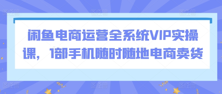 闲鱼电商运营全系统VIP实操课，1部手机随时随地电商卖货-沐羽项目网
