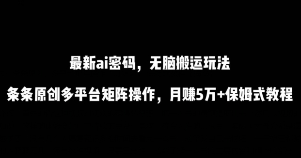 最新ai流量密码，傻瓜式搬运玩法，条条原创，多平台矩阵操作，月赚5万+保姆式教程-沐羽项目网