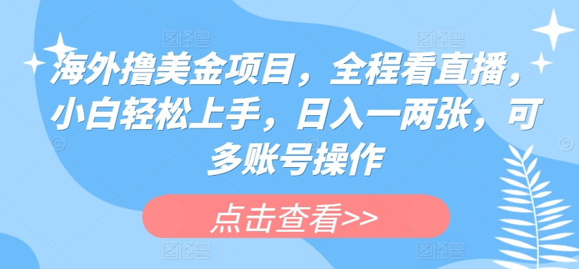 海外撸美金项目，全程看直播，小白轻松上手，日入一两张，可多账号操作-沐羽项目网