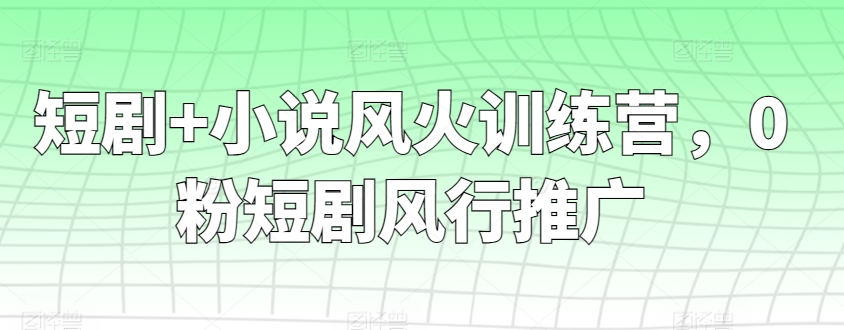 短剧+小说风火训练营，0粉短剧风行推广-沐羽项目网