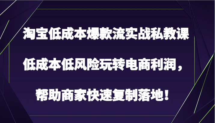 淘宝低成本爆款流实战私教课，低成本低风险玩转电商利润，帮助商家快速复制落地！-沐羽项目网