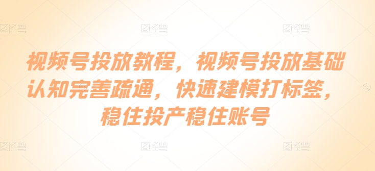 视频号投放教程，​视频号投放基础认知完善疏通，快速建模打标签，稳住投产稳住账号-沐羽项目网