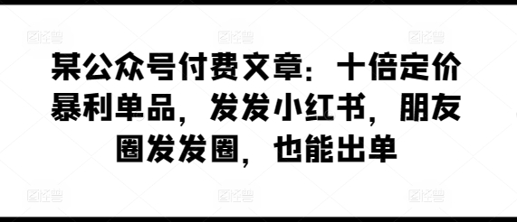 某公众号付费文章：十倍定价暴利单品，发发小红书，朋友圈发发圈，也能出单-沐羽项目网