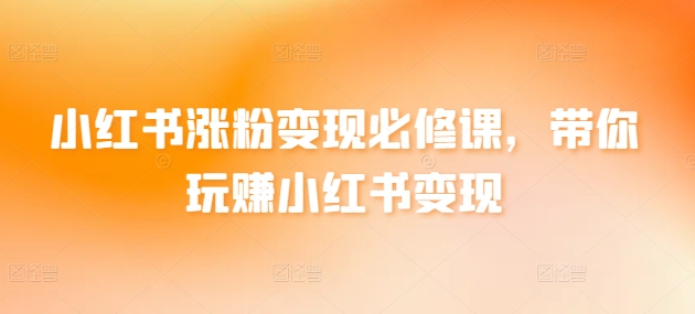 小红书涨粉变现必修课，带你玩赚小红书变现-沐羽项目网