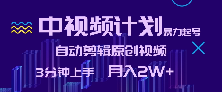 中视频计划暴力起号，自动剪辑原创视频，3分钟上手，月入2W+-沐羽项目网