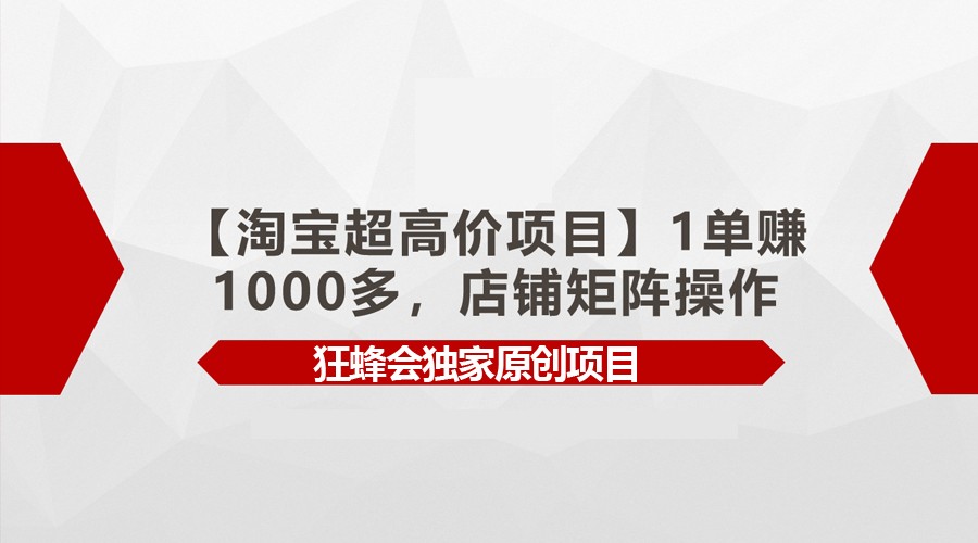 【淘宝超高价项目】1单赚1000多，店铺矩阵操作-沐羽项目网