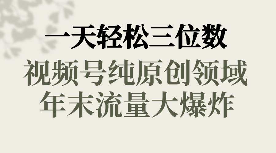 一天轻松三位数，视频号纯原创领域，春节童子送祝福，年末流量大爆炸，-沐羽项目网