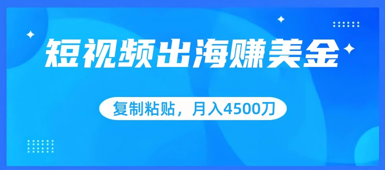 短视频出海赚美金，复制粘贴批量操作，小白轻松掌握，月入4500美刀-沐羽项目网