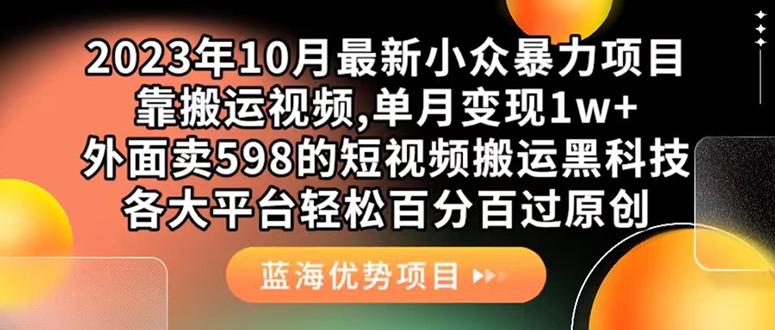 外面卖598的10月最新短视频搬运黑科技，各大平台百分百过原创 靠搬运月入1w-沐羽项目网