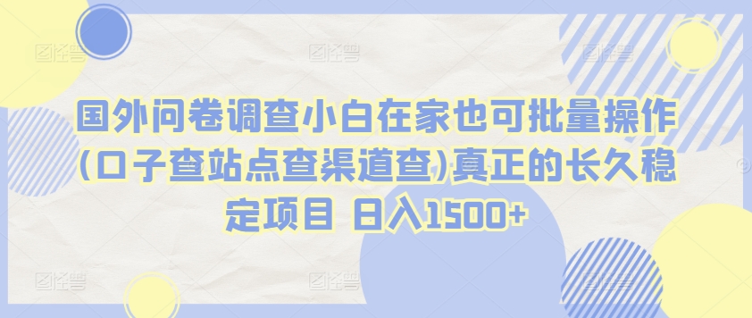 国外问卷调查小白在家也可批量操作(口子查站点查渠道查)真正的长久稳定项目 日入1500+-沐羽项目网