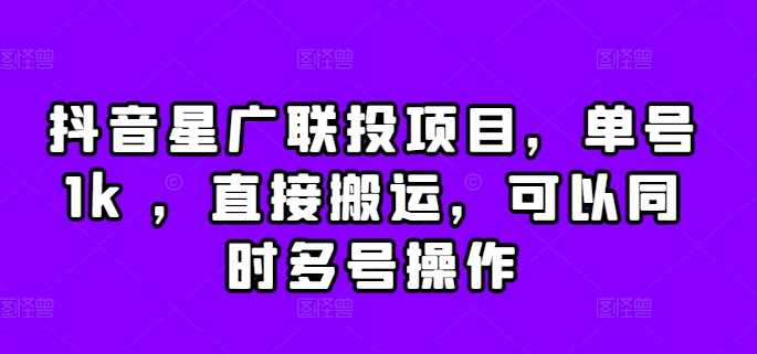 抖音星广联投项目，单号1k ，直接搬运，可以同时多号操作【揭秘】-沐羽项目网