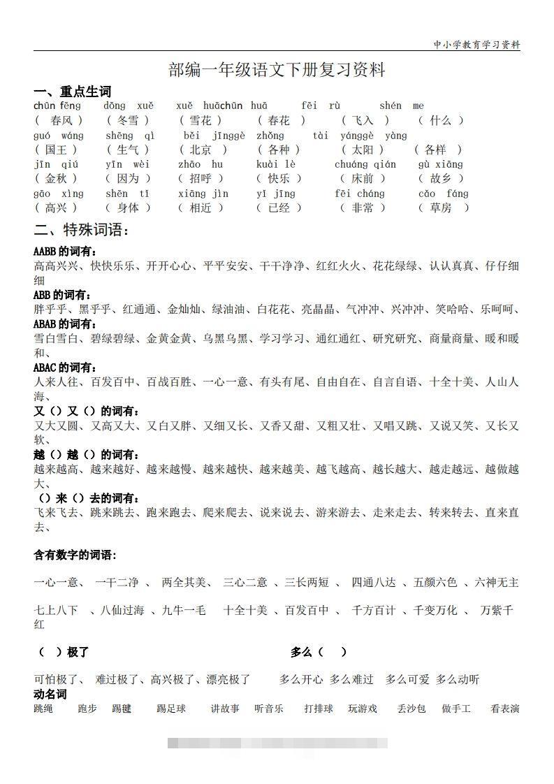 一年级语文下册复习资料(全面、经典)-沐羽项目网