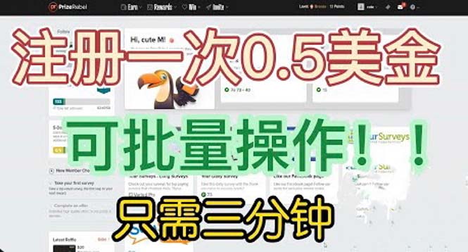 国外项目注册一次0.5美金 只需三分钟无脑操作 可批量放大 小白工作室福利-沐羽项目网