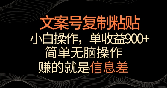 文案号掘金，简单复制粘贴，小白操作，单作品收益900+-沐羽项目网