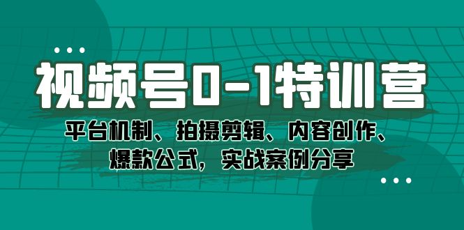 视频号0-1特训营：平台机制、拍摄剪辑、内容创作、爆款公式，实战案例分享-沐羽项目网