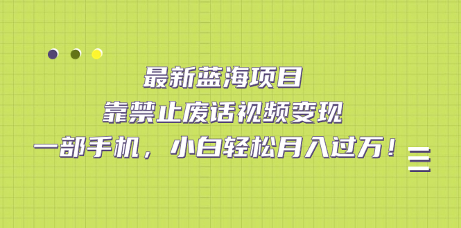 最新蓝海项目，靠禁止废话视频变现，一部手机，小白轻松月入过万！-沐羽项目网