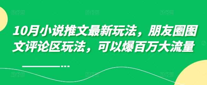 10月小说推文最新玩法，朋友圈图文评论区玩法，可以爆百万大流量-沐羽项目网